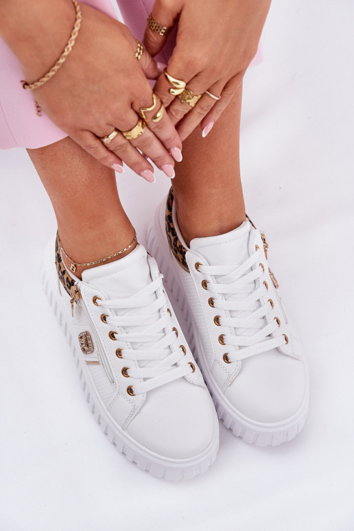 Women's Sports Shoes On Platform Made Of Eco Leather Panther White Velionna Women's Sports Shoes On Platform Made Of Eco Leather Panther White Velionna