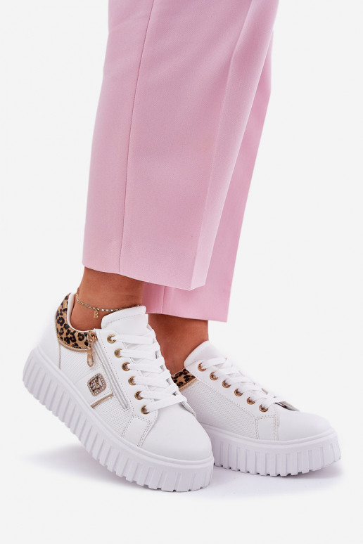 Women's Sports Shoes On Platform Made Of Eco Leather Panther White Velionna Women's Sports Shoes On Platform Made Of Eco Leather Panther White Velionna