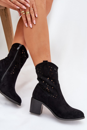 Ladies Cutout Cowboy Ankle Boots Heeled S.Barski HY51-125 Black 2