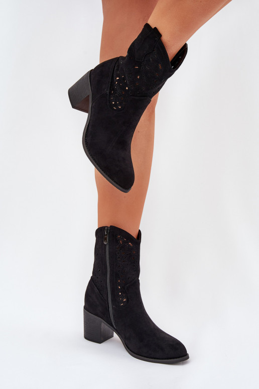 Ladies Cutout Cowboy Ankle Boots Heeled S.Barski HY51-125 Black