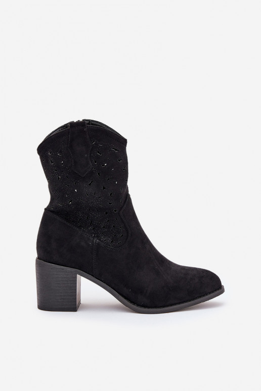 Ladies Cutout Cowboy Ankle Boots Heeled S.Barski HY51-125 Black