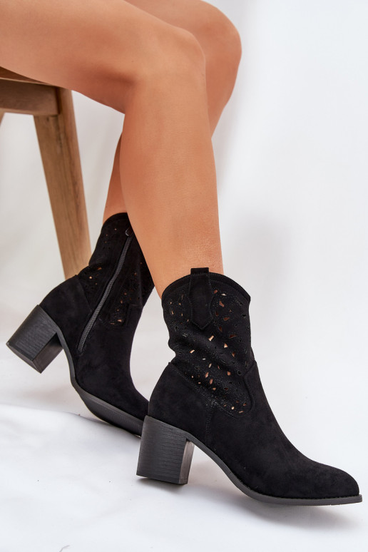 Ladies Cutout Cowboy Ankle Boots Heeled S.Barski HY51-125 Black