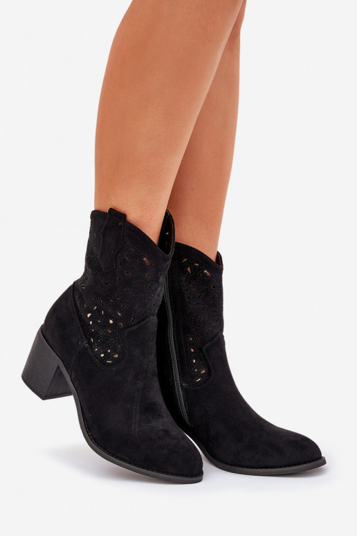 Ladies Cutout Cowboy Ankle Boots Heeled S.Barski HY51-125 Black