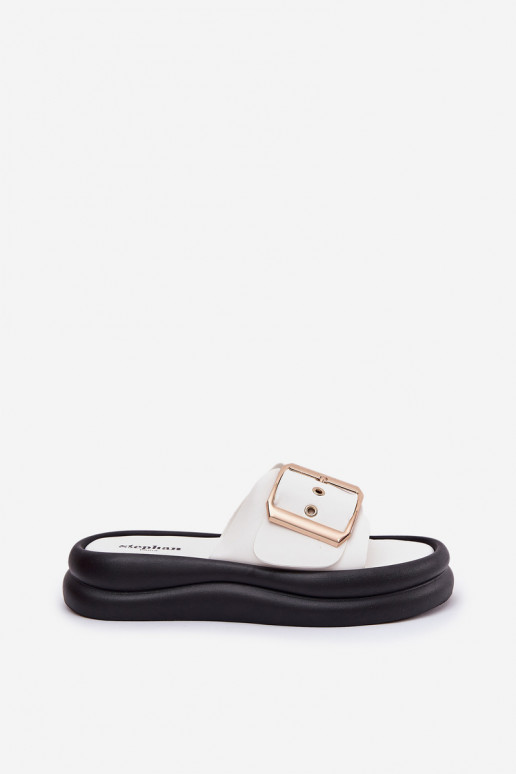 Womens sandals on a chunky platform with a decorative buckle white Zelori