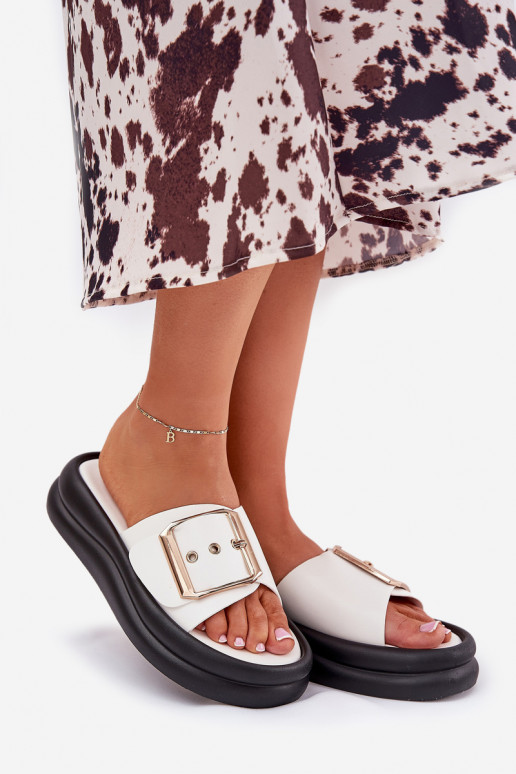 Womens sandals on a chunky platform with a decorative buckle white Zelori