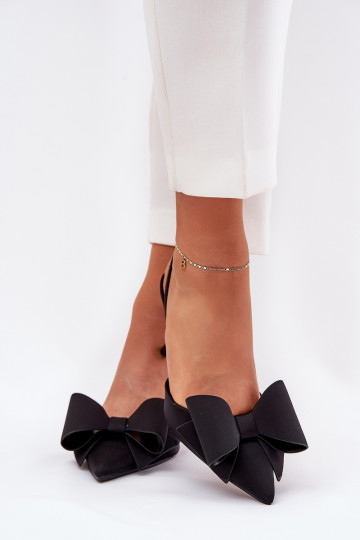 High Heels With Open Heels And Bow Black Eklevia