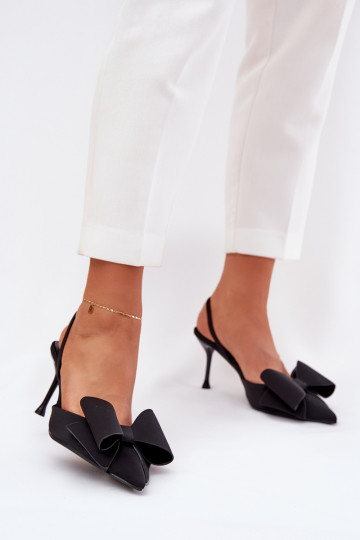 High Heels With Open Heels And Bow Black Eklevia 2
