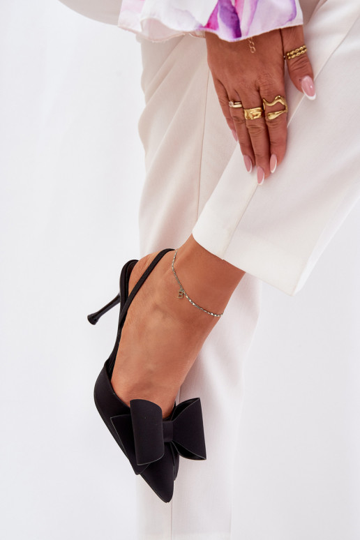 High Heels With Open Heels And Bow Black Eklevia