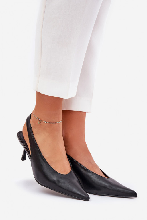 Szpilki Z Odkrytą Piętą Eko Skórzane Czarne Aricandia