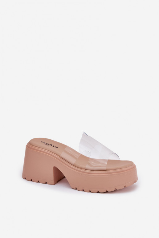 Transparent Women's Slippers On Platform And Chunky Heel Beige Rizana Transparent Women's Slippers On Platform And Chunky Heel Beige Rizana