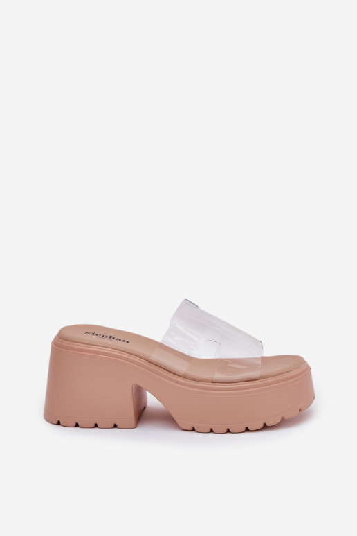 Transparent Women's Slippers On Platform And Chunky Heel Beige Rizana Transparent Women's Slippers On Platform And Chunky Heel Beige Rizana