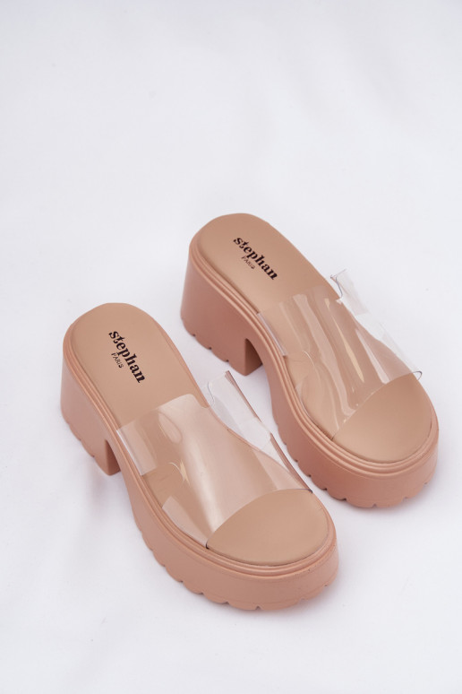 Transparent Women's Slippers On Platform And Chunky Heel Beige Rizana Transparent Women's Slippers On Platform And Chunky Heel Beige Rizana