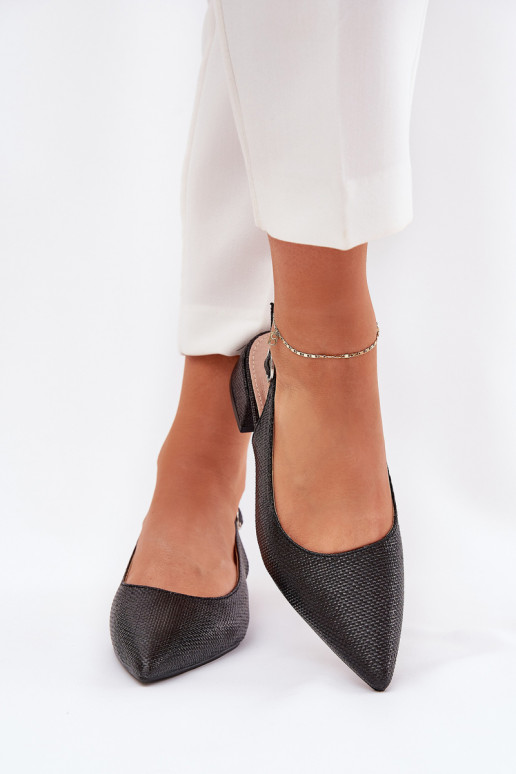 Woven Women's Sandals On Delicate Heel Black Jorela