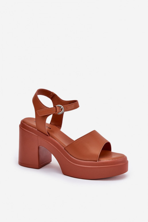 Women's Sandals On Chunky Heel And Platform Made Of Eco Leather Camel Korlevia