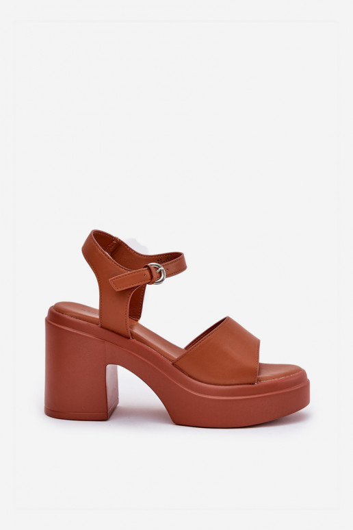 Women's Sandals On Chunky Heel And Platform Made Of Eco Leather Camel Korlevia