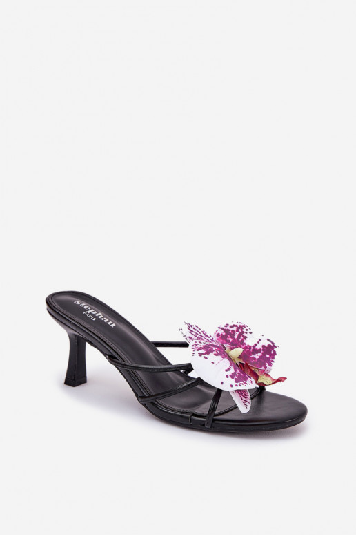 Women's High Heels With Artificial Flower Black Reyi