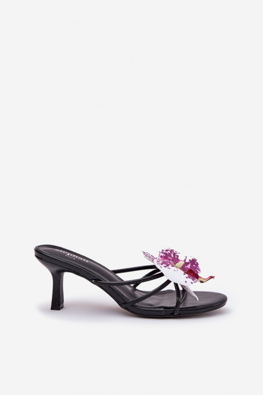 Women's High Heels With Artificial Flower Black Reyi