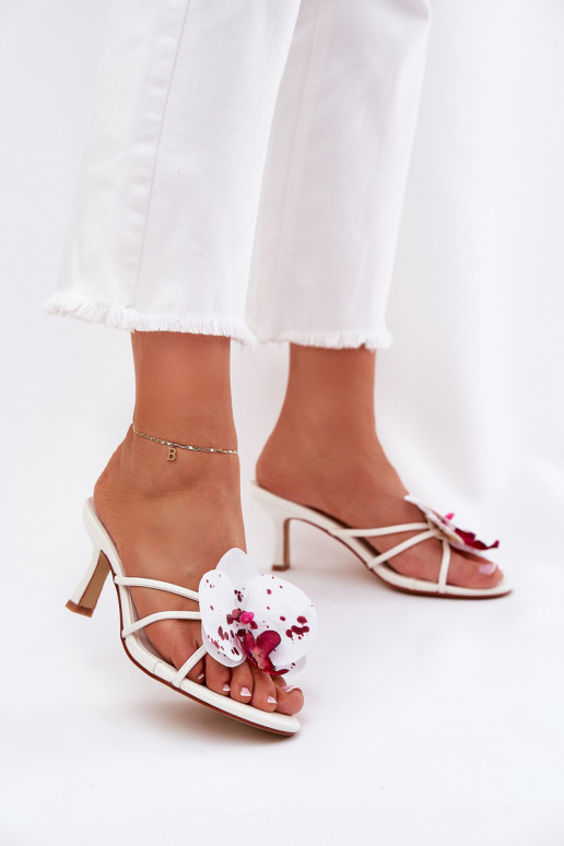 Women's High Heel Slippers With Artificial Flower White Reyi Women's High Heel Slippers With Artificial Flower White Reyi