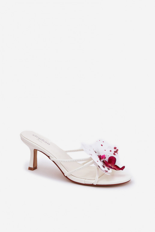 Women's High Heel Slippers With Artificial Flower White Reyi Women's High Heel Slippers With Artificial Flower White Reyi
