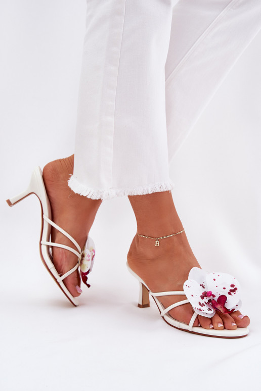 Women's High Heel Slippers With Artificial Flower White Reyi Women's High Heel Slippers With Artificial Flower White Reyi