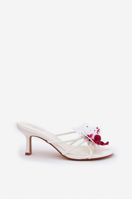 Women's High Heel Slippers With Artificial Flower White Reyi Women's High Heel Slippers With Artificial Flower White Reyi