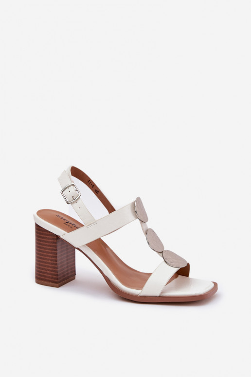 Womens sandals on a heel with a decorative strap white Mirfedi