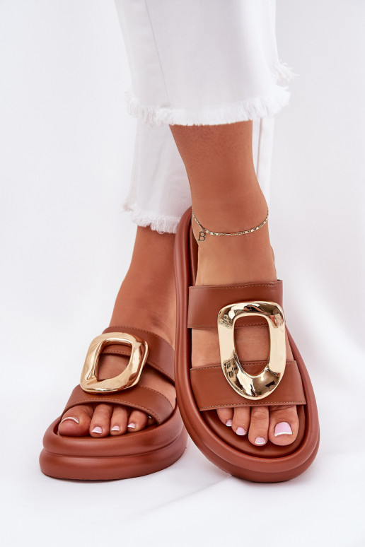Women's Platform Sandals with Golden Detail Camel Ularinea