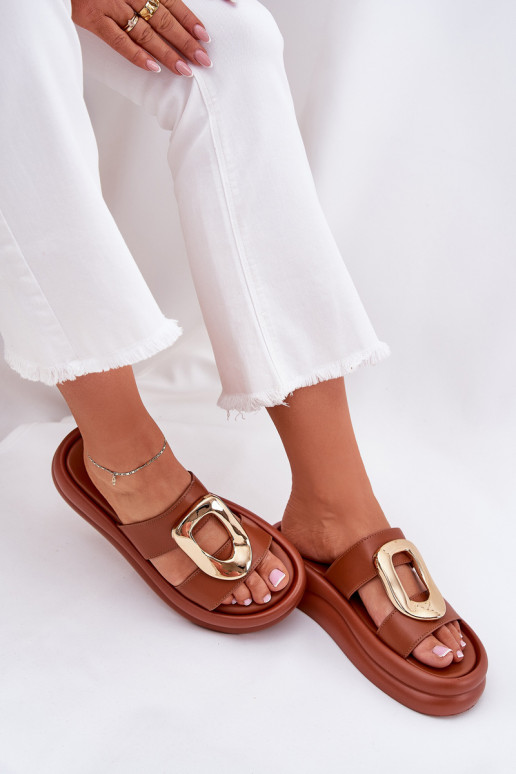 Women's Platform Sandals with Golden Detail Camel Ularinea