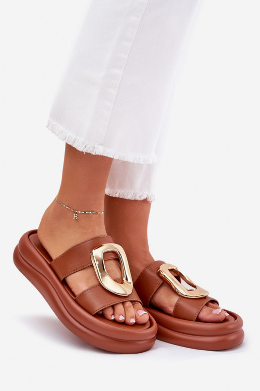 Women's Platform Sandals with Golden Detail Camel Ularinea