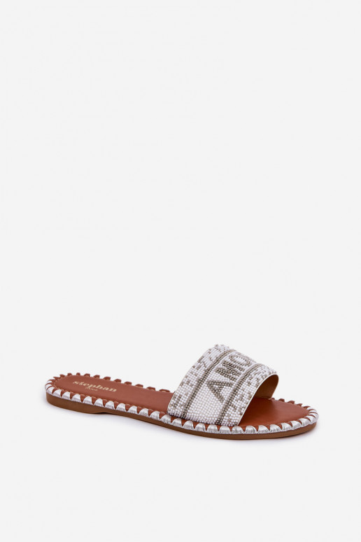 Women Flat Sandals With Decoration White Dorfedi
