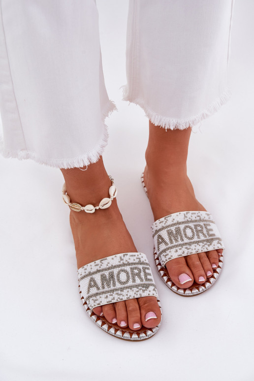 Women Flat Sandals With Decoration White Dorfedi
