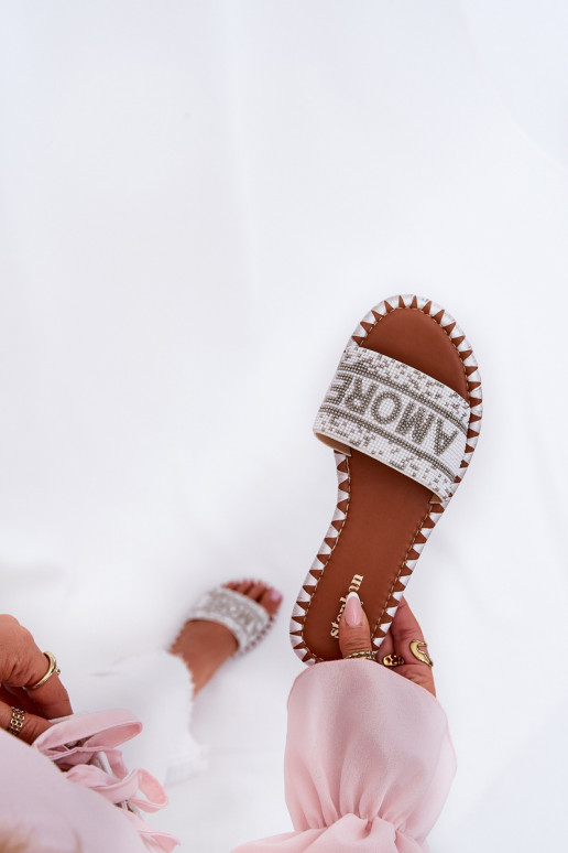 Women Flat Sandals With Decoration White Dorfedi