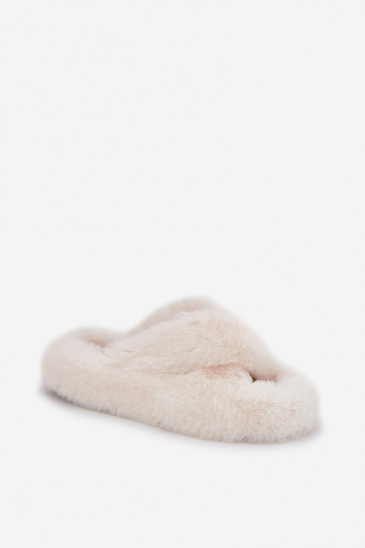 Women's Fur Slippers On Thick Sole Light Beige Lavitera Women's Fur Slippers On Thick Sole Light Beige Lavitera