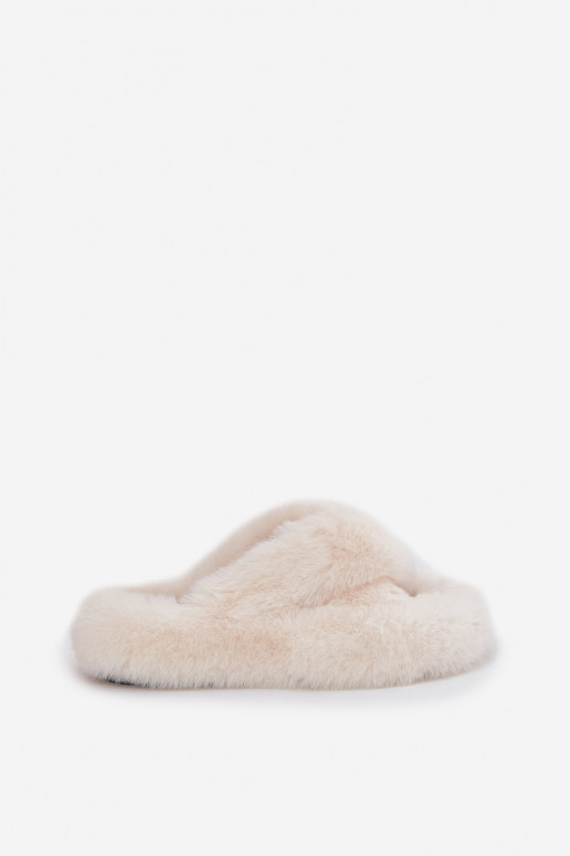 Women's Fur Slippers On Thick Sole Light Beige Lavitera Women's Fur Slippers On Thick Sole Light Beige Lavitera