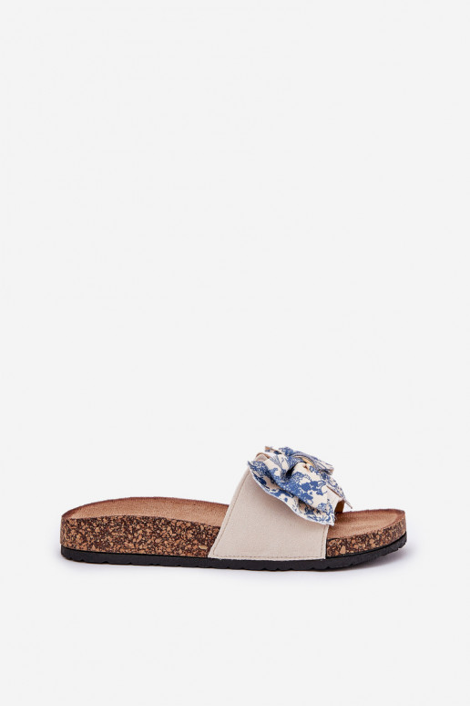 Women's Slide Sandals With Bow On Cork Platform Blue Lisandrea