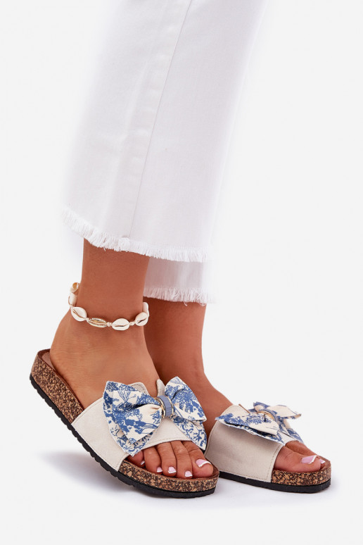 Women's Slide Sandals With Bow On Cork Platform Blue Lisandrea