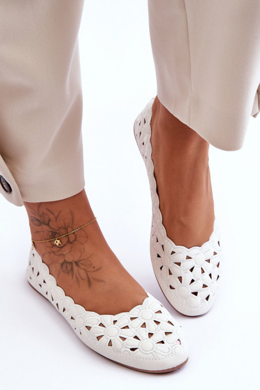 Women's Glittering Openwork Ballet Shoes White Visionary