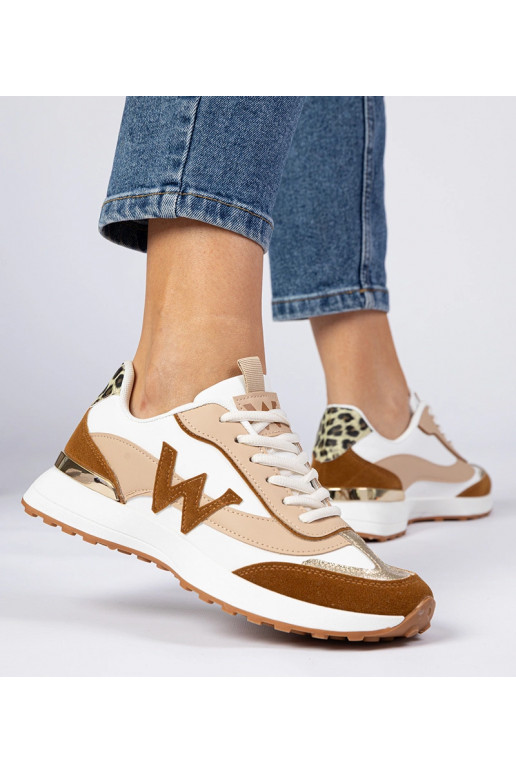 Biało-brązowe sneakersy damskie z...
