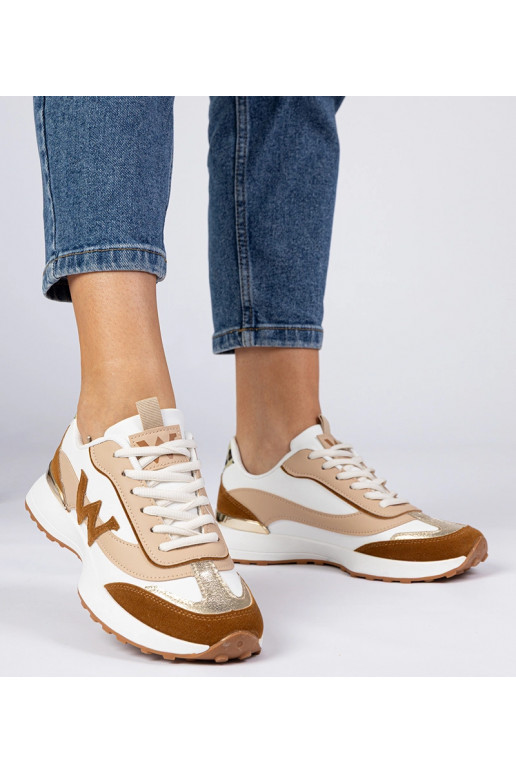 Biało-brązowe sneakersy damskie z...