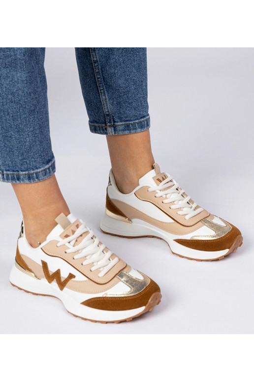 Biało-brązowe sneakersy damskie z...