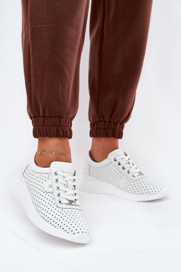 Damskie Skórzane Buty Sportowe Vinceza 79532 Białe 2