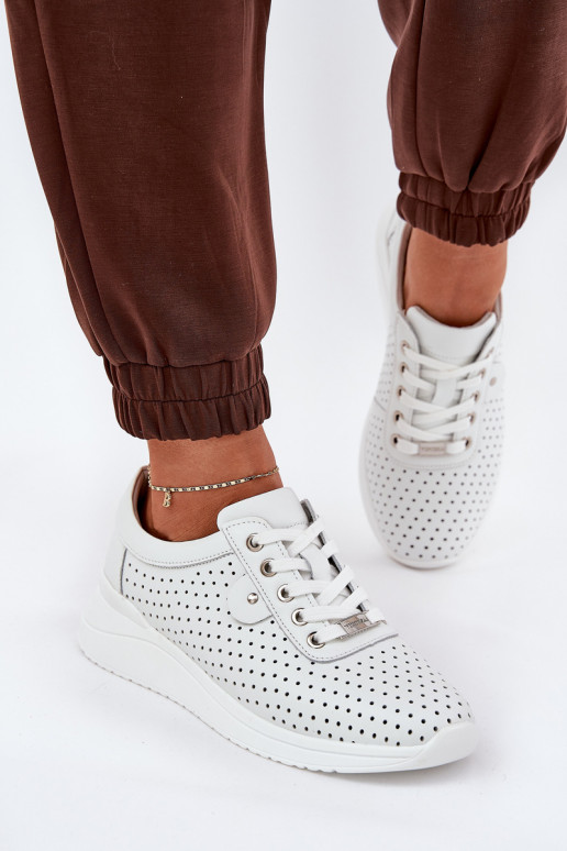 Damskie Skórzane Buty Sportowe Vinceza 79532 Białe