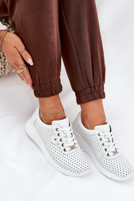 Damskie Skórzane Buty Sportowe Vinceza 79532 Białe