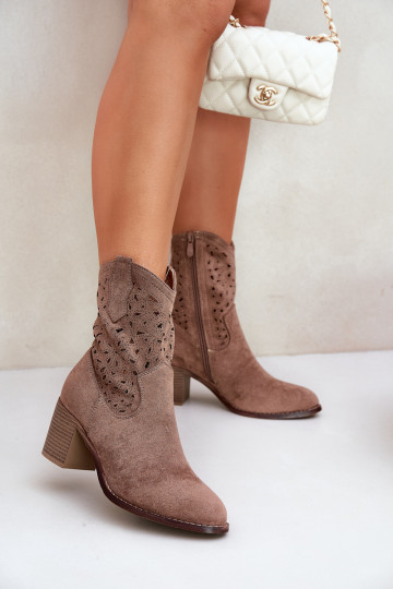 Cutout Cowboy Ankle Boots For Women On Heel Brown S.Barski HY51-125 2