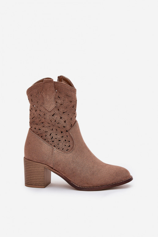 Cutout Cowboy Ankle Boots For Women On Heel Brown S.Barski HY51-125