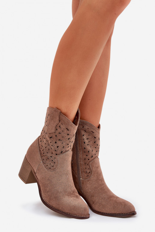 Cutout Cowboy Ankle Boots For Women On Heel Brown S.Barski HY51-125