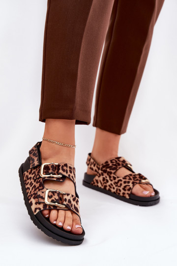 Brown Women Sandals With Buckles In Leopard Print Seladith 2