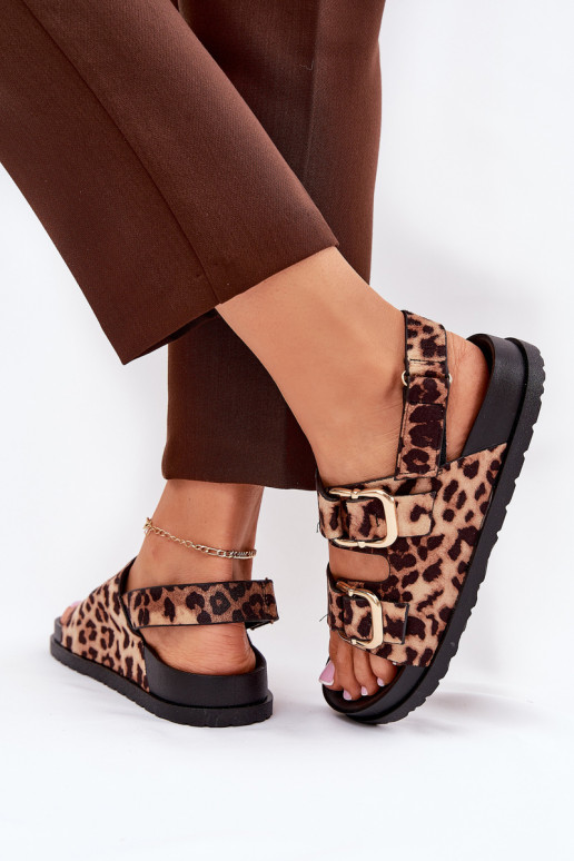 Brown Women Sandals With Buckles In Leopard Print Seladith