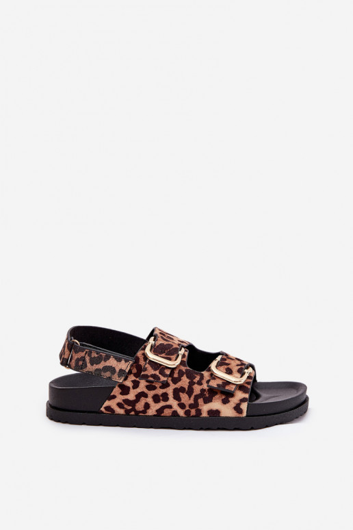 Brown Women Sandals With Buckles In Leopard Print Seladith