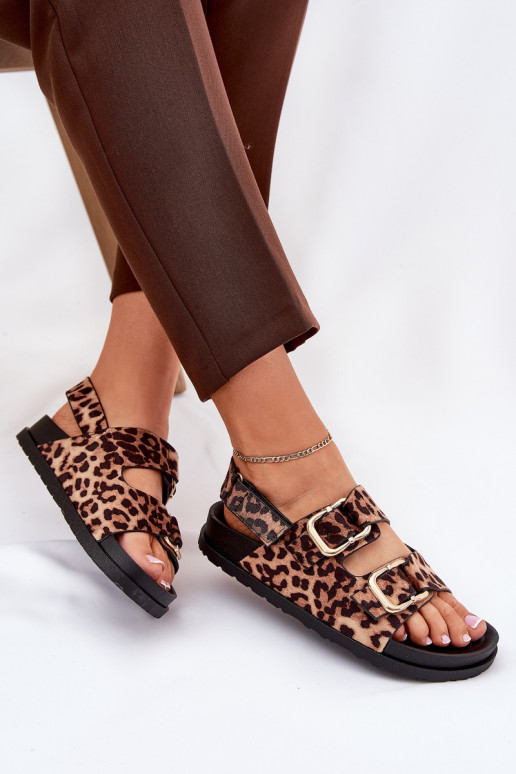 Brown Women Sandals With Buckles In Leopard Print Seladith